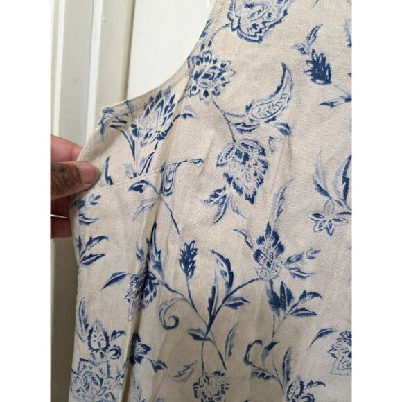 First Issue Sleeveless Floral Print Linen Dress Size L Beige & Blue Lightweight - Picture 3 of 7